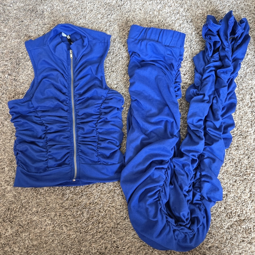 K Too Blue Ruched Womens Zipper Tank And Leggings Set Size Small